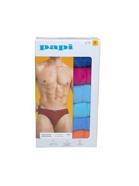 Papi Mens Premium Cotton Low-Rise Briefs 6-Pack XL Multi-Color Tag-Free